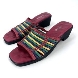 Vintage 80s Walking Cradles Leather Slip-On Strappy Sandals rainbow Sz 8M